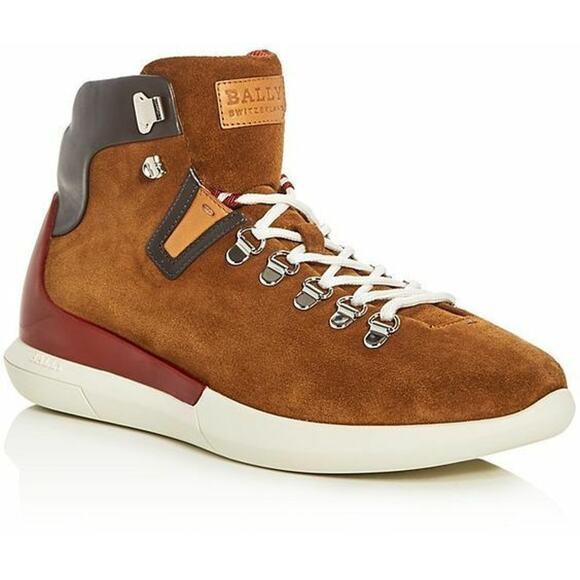 NIB BALLY AVYD TOBACCO SUEDE BLACK LEATHER LOGO TOP SNEAKERS 10.5 US 43.5 ITALY - Picture 3 of 12